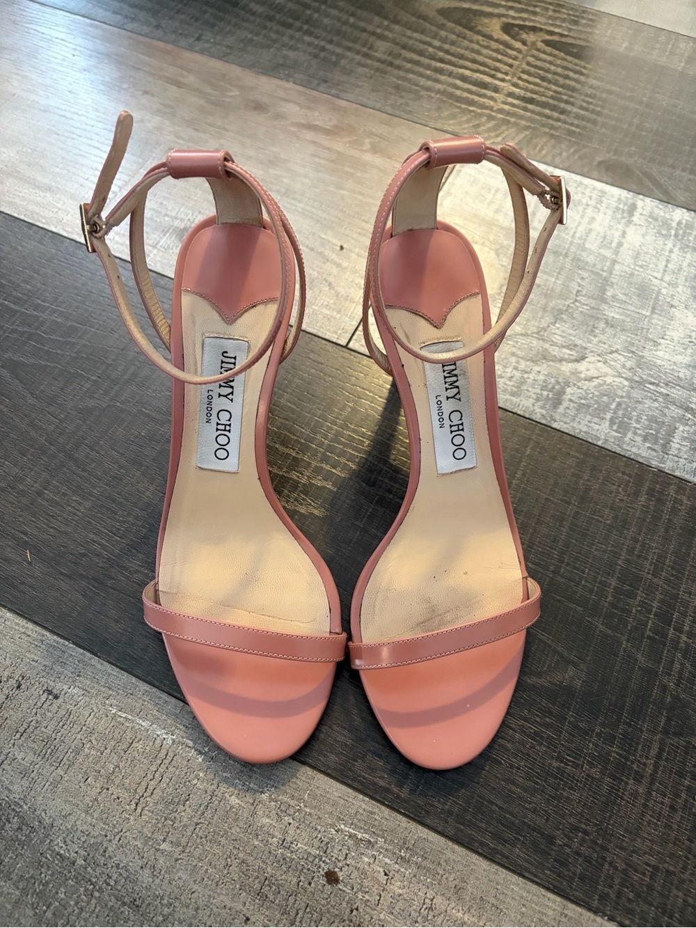 Jimmy Choo Minnie 85 Blush Pink Leather Ankle Strap Heels 36.5 Italy